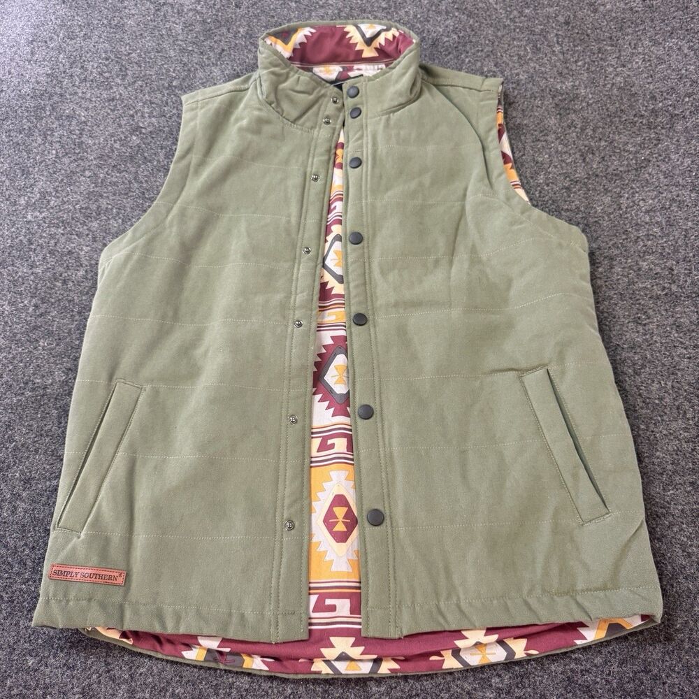 Simply Southern Vest Womens Small Aztec Lined Snap Front Sleeveless Jacket